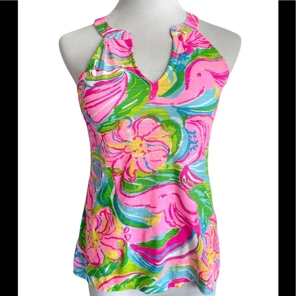 Lilly Pulitzer So A Peeling Elephant Print Arya Tank Top Size XS
